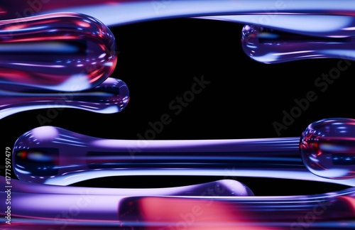 Fototapeta A dynamic abstract composition featuring glossy, elongated purple and blue forms