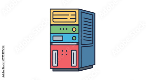 Colorful Computer Server Rack Vector Icon Illustration.