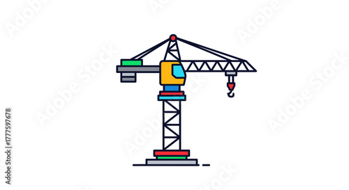 Colorful construction tower crane vector illustration icon.