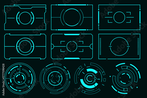 Collection Sci fi elements. HUD screen futuristic digital interface contol panel. Blue frame technology.
