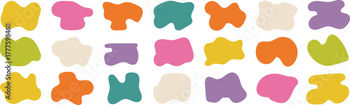 Pastel abstract organic shapes arranged in neat rows on clean white background