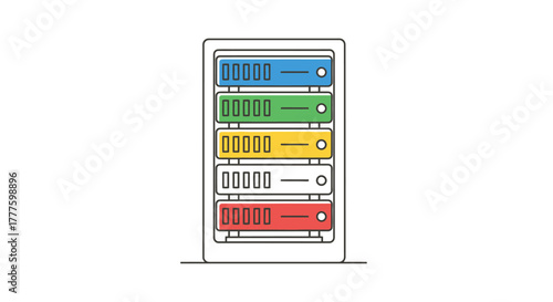 Colorful Server Rack Illustration for Data Center and Network Infrastructure.