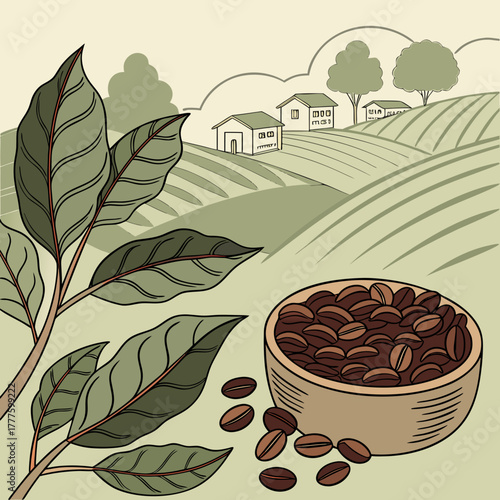 Organic coffee beans from India, top view