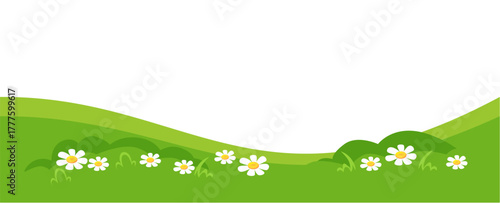 Bright and playful summer-themed frame featuring daisies on a vibrant green landscape, perfect for kids' projects.