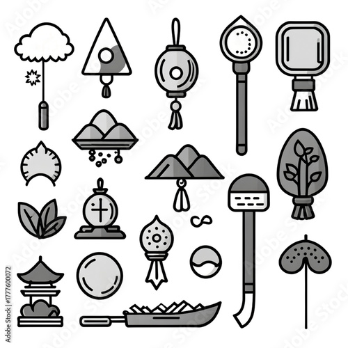 アジアの象徴モチーフアイコンセット｜Asian Symbolic Motif Icon Set