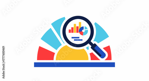 Data analysis and research visualization with magnifying glass.