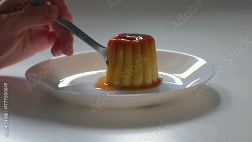 pudding dessert served in slow motion delicious jelly cake 4k.