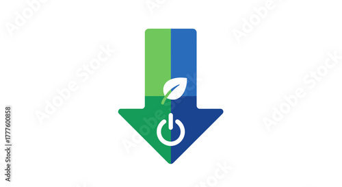 Eco Friendly Power Down Arrow Icon on White Background.