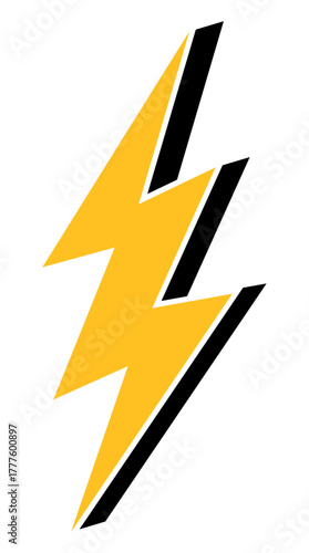 Illustration featuring a striking yellow and black lightning bolt against a clean white background.