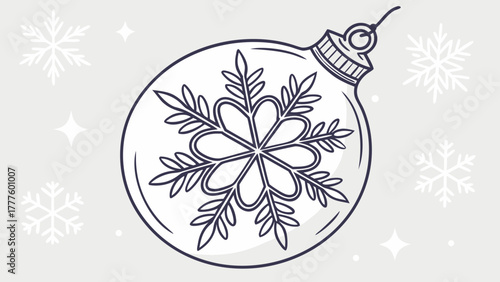 Illustration of a christmas ornament with a snowflake inside and snowflakes in the background design
