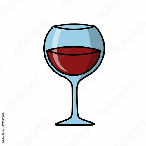 Flat Design Isolated Wineglass Beverage Icon with Maroon Wine Illustration
