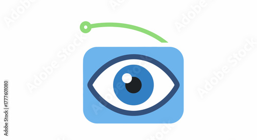 Eye icon with antenna on blue background.