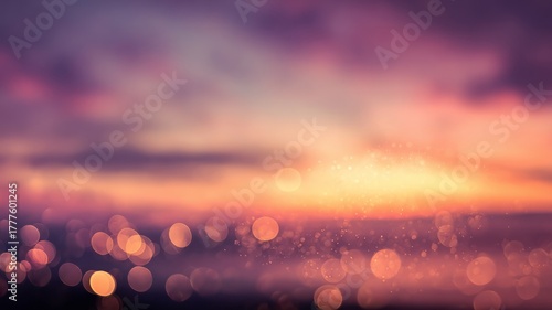 Dreamy sunset sky with bokeh effect. AI image