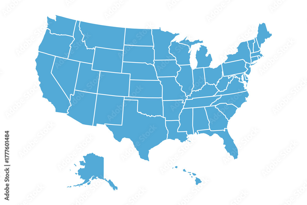 Naklejka premium USA Map Illustration: A clear, stylized representation of the United States of America. with each state delineated. a symbol of the nation's diverse states.