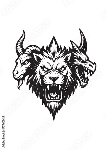 Chimera Head Tattoo Design