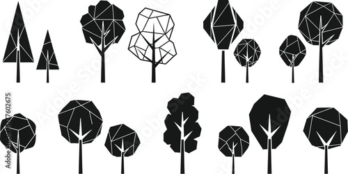 Polygonal, geometric tree shape collection vector illustration icon silhouette