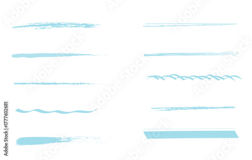 青いマーカーで描いたライン素材のセット