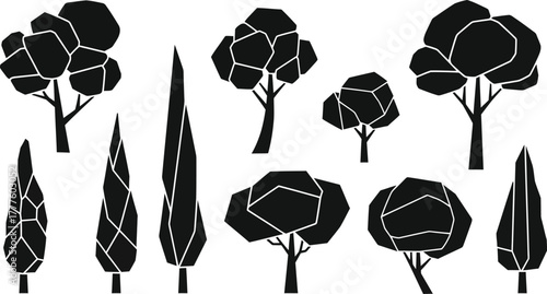 Polygonal, geometric tree shape collection vector illustration icon silhouette