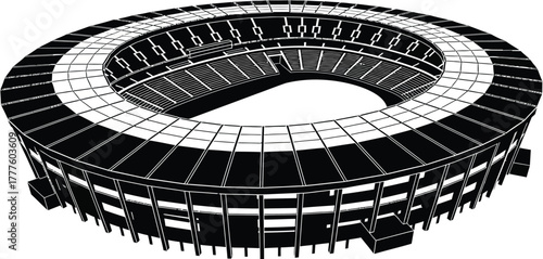 Modern stadium arena geometric architecture and spectator seating vector illustration icon silhouette. 