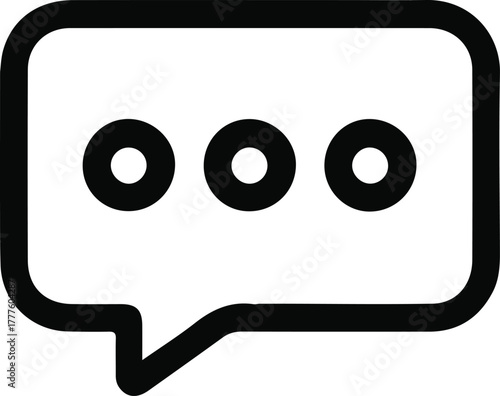 Chat Bubble Icon with Typing Dots, Minimal line-style chat bubble icon showing three dots, symbolizing messaging, communication, typing, and online conversation interfaces.

