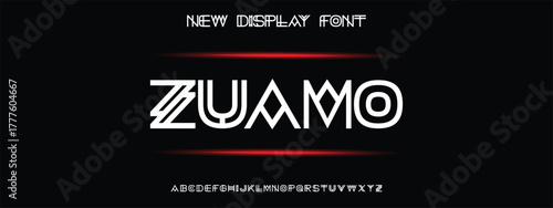 Creative Outline Double line monogram alphabet and tech fonts. Lines font regular uppercase and lowercase. Vector illustration.