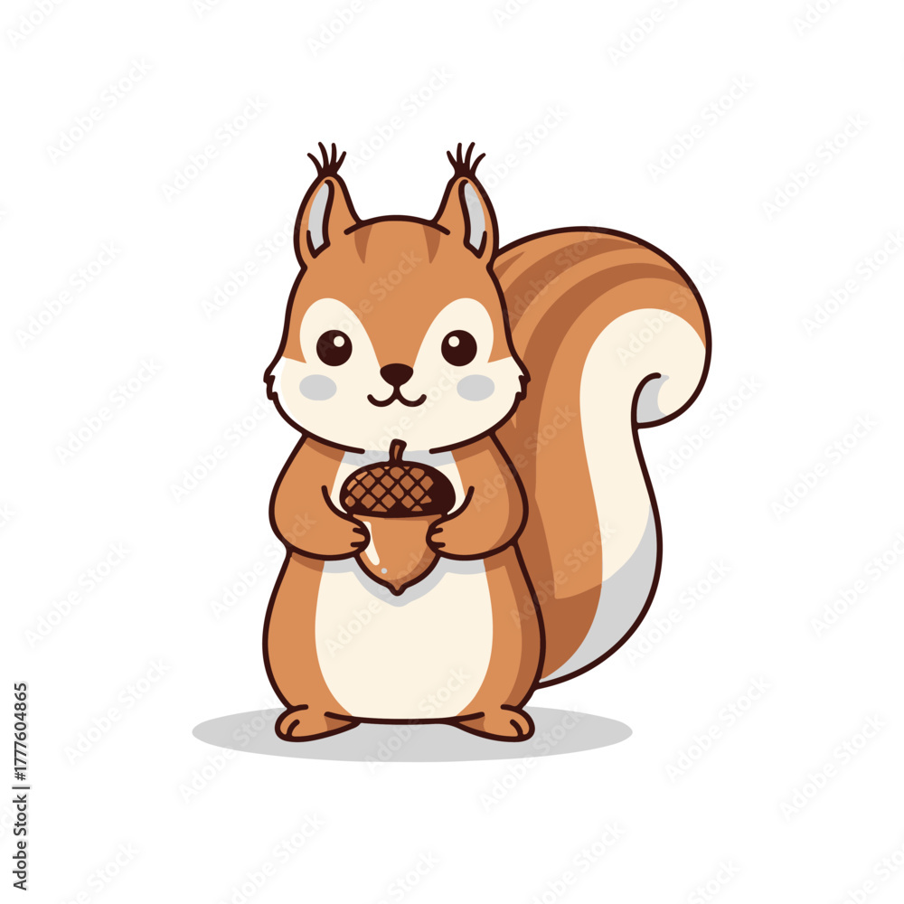 Fototapeta premium PriCute Kawaii Squirrel with Fluffy Tail and Acorn Design