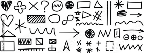 Simple geometric shapes and symbols hand drawn for minimal doodle artwork
