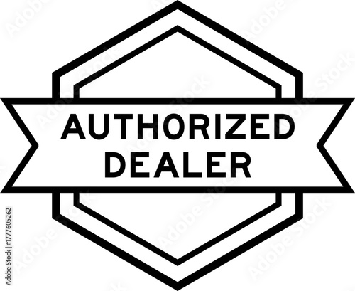 Vintage black color round label banner with word authorized dealer on white background
