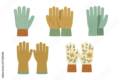 Collection of protective garden gloves and hand coverings for planting and yard work
