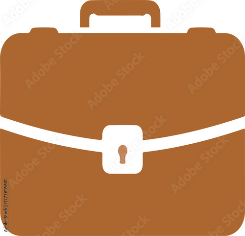 Brown briefcase icon with a white stripe and lock on a plain white background.