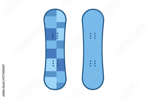 Blue snowboards, one solid and one checkered pattern, for winter sports gear