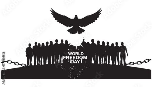 World freedom day celebration with dove and crowds