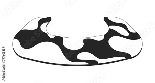 U-shaped toilet rug with abstract water pattern 2D line object. Bathroom mat. Toilet accessory. Soft underfoot. Floor covering isolated clipart vector ink outline item. Monochrome spot illustration