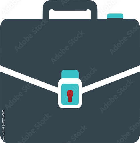 Dark gray briefcase with a closed lock on a white background, simple flat design.