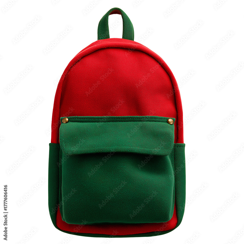 Fototapeta premium Isolate transparent with Christmas themed school backpack , Christmas themed school backpack , Christmas themed school backpack with red and green holiday color on PNG die-cut for advertising