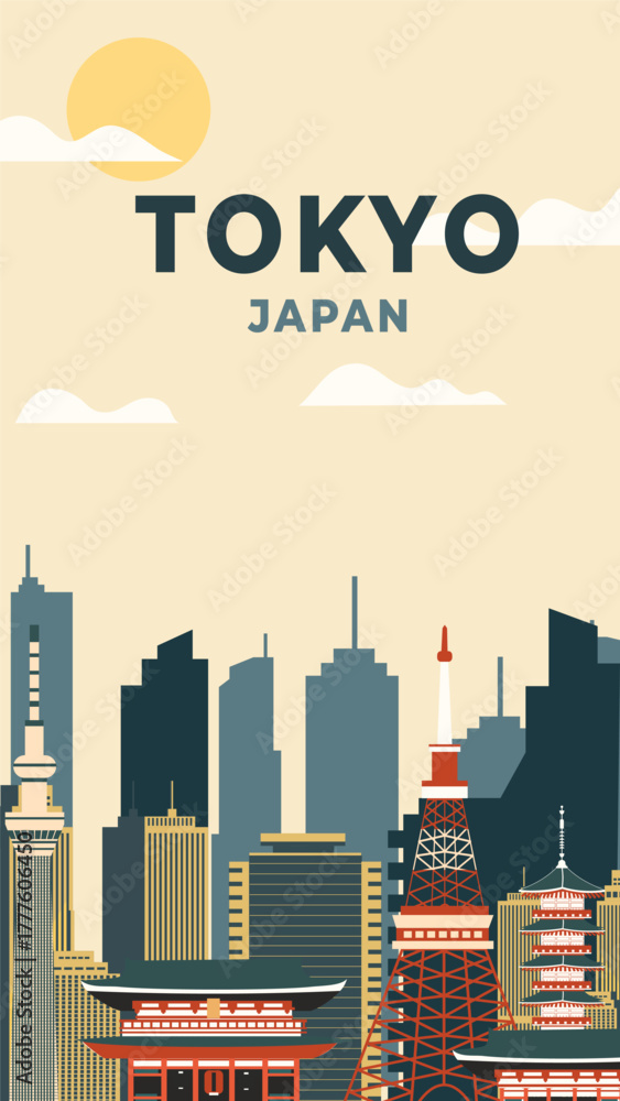 Fototapeta premium Tokyo travel background flat illustration