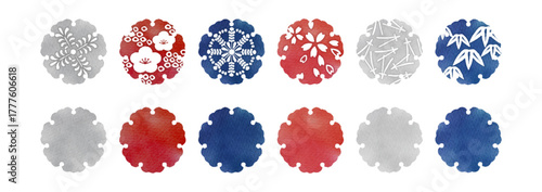 雪輪 Japanese Modern  stamp Watercolor Round Frame Set