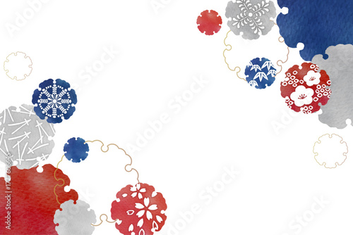 雪輪 Japanese Modern Watercolor Round Frame Set