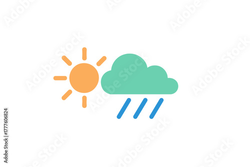 Bright sun shining next to a cloud with rain falling, representing mixed weather conditions