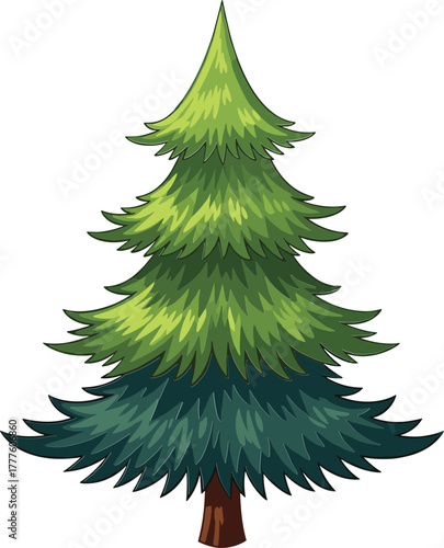 A vibrant stylized evergreen tree with lush green foliage on a white background