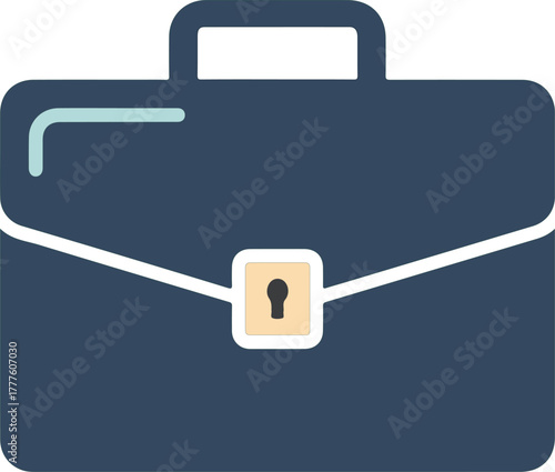 Locked navy blue briefcase with handle and white accents on a plain white background.