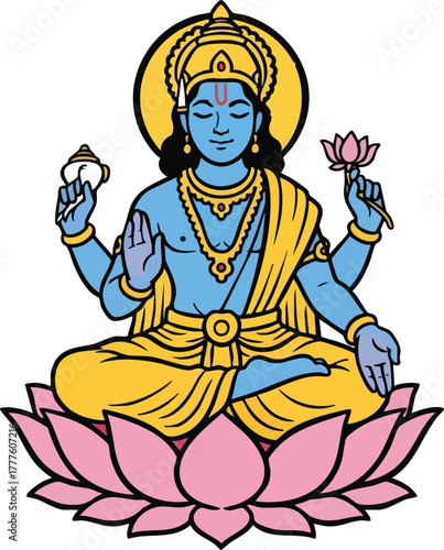 Lord Vishnu illustration, Hindu God vector illustration isolated transparent background