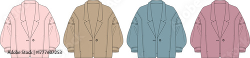 Four stylish oversized blazers in different pastel colors for fashion illustration and design inspiration