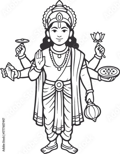 Lord Vishnu illustration, Hindu God vector illustration isolated transparent background