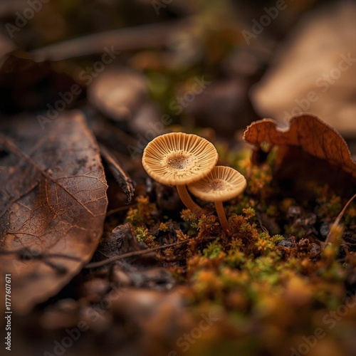 Petits champignons en sous-bois.