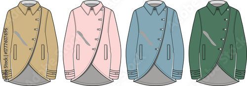 Elegant selection of ladies' tailored horse riding jackets, presented in diverse hues including earthy tones and pastels, perfect for various equestrian disciplines