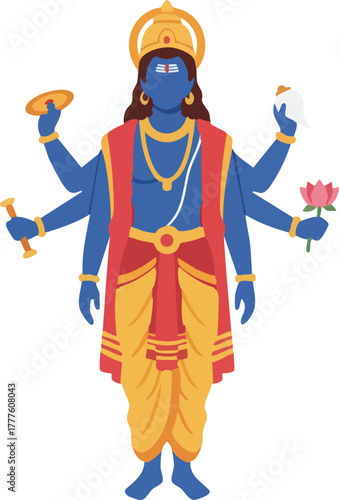 Lord Vishnu illustration, Hindu God vector illustration isolated transparent background