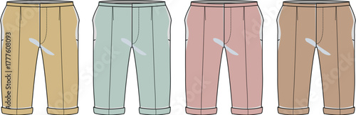 Four pairs of casual pants in different colors, ideal for comfortable everyday wear and casual styling