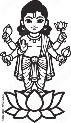 Lord Vishnu illustration, Hindu God vector illustration isolated transparent background