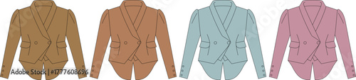 Tailcoat Vector Fashion Template Illustration in Brown, Blue and Pink